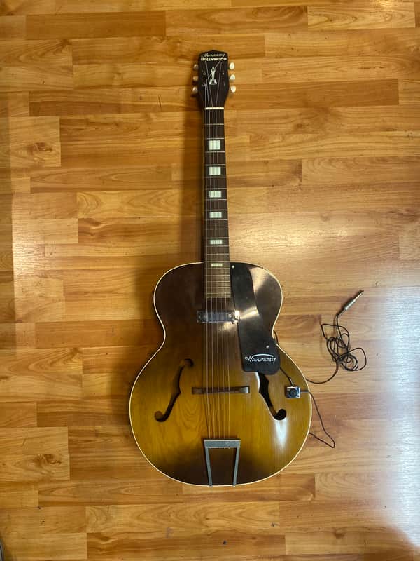 Rare 1957 harmony H-39 Harmony Hollywood with the Hershey bar pickup image 1