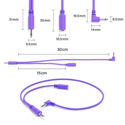 ExcelValley [Purple | 15 cm - 5.91"] 5-Pack - Right Angle Hopscotch Mono Splitter Y Patch Cables TS 3.5mm 1/8" Eurorack Synth image 2