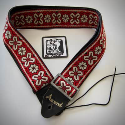 ACE Guitar Strap Amacord Branded Genuine Vintage Part Circa-1960s-Red White & Black image 3