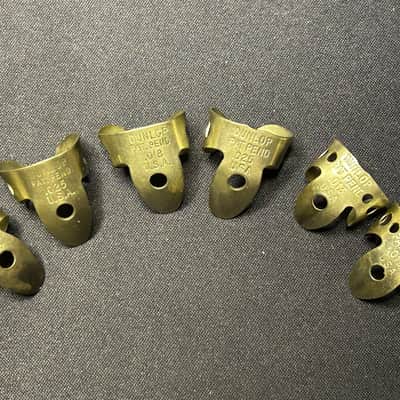 Set of 6 Vintage Dunlop Pat. Pend. Metal Fingerpicks 1940s-50s - Nickel image 1