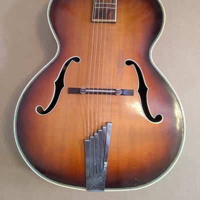 Vintage 1950s Huttl Archtop Acoustic Guitar with Hofner Tailpiece Germany image 4