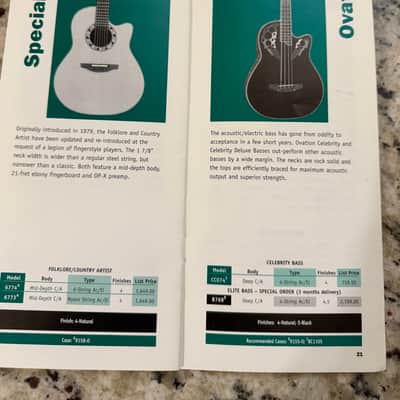 Ovation Price list catalog 1999 collector series Adamas II SMT custom elite celebrity image 13