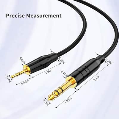 3ft 3.5mm 1/8" Male Stereo to 6.35mm 1/4" Male TRS Stereo Audio Cable Gold Plated Compatible with iPod, Laptop, Home Theater, Amplifiers, Guitar and More,1 Meter/Black image 3