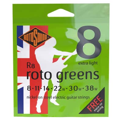 Rotosound R8 Roto Greens Nickel Coated Steel Electric Guitar Strings - Extra Light (8 - 38)