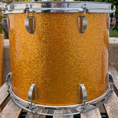 Ludwig Marching Snare / Tenor Drum 15x11” Blue Olive Badge 1970’s - Gold Sparkle image 3
