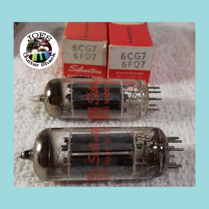 2-60's 6CG7 6FQ7  Silvertone Electron Tubes Rare Smooth Slide Plates Made in USA Pair NOS Brand New in Box image 1