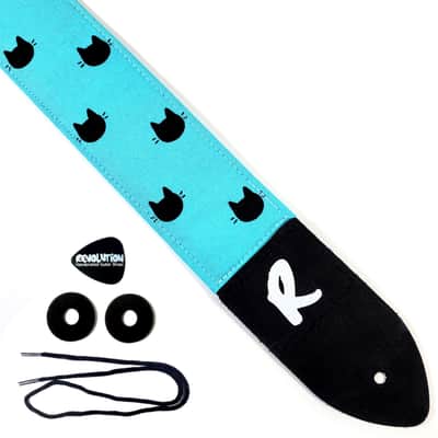 Cat Polka Dot Guitar Strap - Adorable Teal Cat Handmade Guitar Strap- Double Padded-Cool Guitar Strap- Guitar Strap for Electric Acoustic image 1