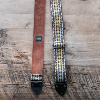 Vintage Black & Gold 60s/70s Hippie Guitar Strap / Real Suede Backing / Handmade in the UK image 3