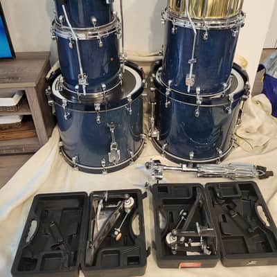 Tama 6pc Starclassic Maple Coral Reef Blue 18X22 (2), 8X10, 10X12,  16X16, 14" Pearl Free Floating Brass Snare 2004 - Coral Reef Blue image 3