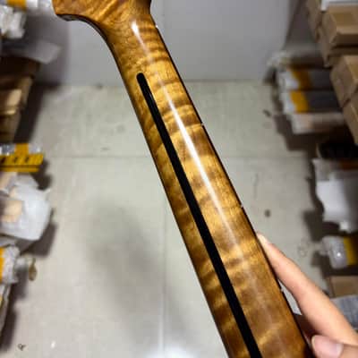 22frets Roasted flame Maple guitar neck Rosewood fingerboard 25.5 inch Bone nut gloss 25.5inch image 8