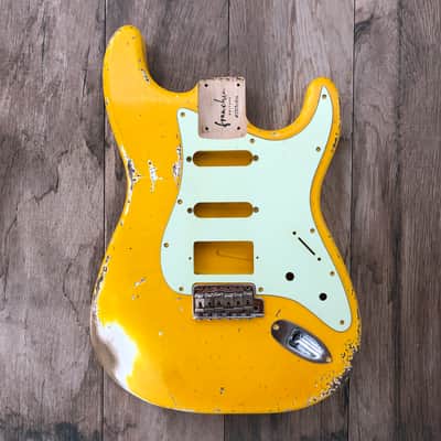 FRANCHIN Mercury guitar body Relic Aged Monaco Yellow 100% Nitro Lacquer Cracks HSS Basswood Stratocaster-Strat-S-Style Made in Italy - Stock piece #23230826 image 4