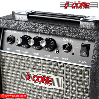 5 Core Guitar Amplifier 10 Watt Electric and Acoustic Amp for Practice with Inbuilt Speaker Aux Input Volume Bass Treble Control Amp GA 10 BLK image 11