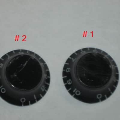 one pair (2 individual knobs) used relic'd genuine Gibson Black TOP HAT Knobs (model PRHK-010) knobs have some visible imperfections from use (the other two knobs from the from the PRHK-010 set are NOT included) image 2