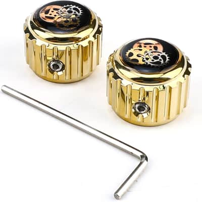 2Pcs Aluminum Alloy Electric Bass Guitar Knobs 6.5mm(1/4") Potentiometer Shaft Flat Top Speed Control Metal Volume Tone Knobs for Electric Bass Guitar Replacement Parts (Gold -Gear Top) image 1