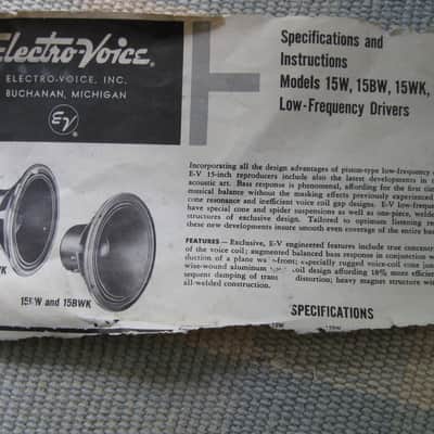 Electro-Voice Model 15W, Alnico Magnet, 15" Woofer, New in Original Box, NOS image 5