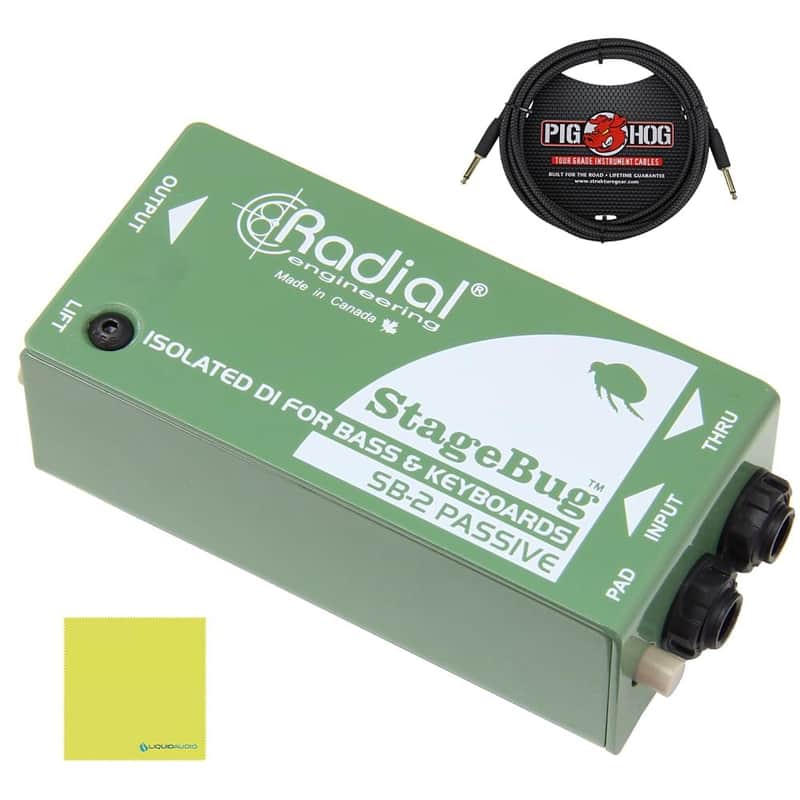 Radial Engineering StageBug SB-2 Compact Passive DI Bundle w/Pig Hog PCH10BK "Black Woven" Instrument Cable and Liquid Audio Polishing Cloth image 1