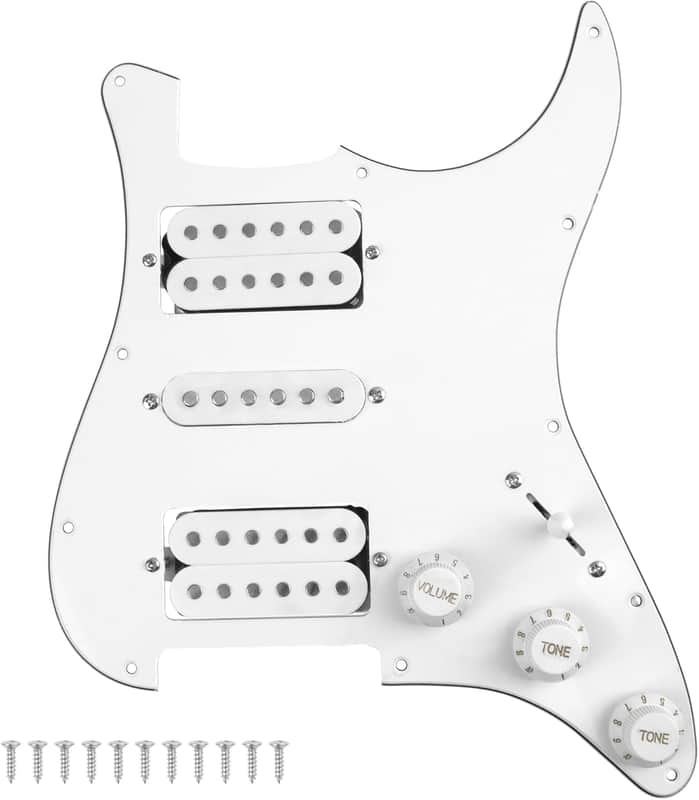 3Ply HSH 11 Hole Loaded Prewired Pickguard w/Alnico 5 Humbucker (2) Single-Coil (1) Pickups Compatible with Strat Fender Squier Guitar (White) image 1