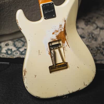 Luxxtone Choppa S Heavy Aging HSS-Vintage White w/Tortoise Pickguard & 1-Piece Roasted Flame Maple Neck image 6