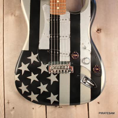 Fender Player Stratocaster Custom Art Guitar " Black N Silver Flag " image 2