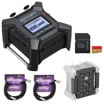 Zoom F3 2-Input / 2-Track Portable Field Recorder with Pro Field Kit Bundle with 64GB microSDXC Memory Card, Mounting Plate for Zoom F3 and XLR-P20T Pro 20 ft XLR Microphone Cable image 1