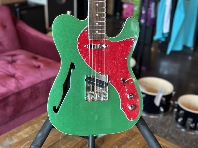 Firefly FFTL Thinline T-Style Electric Guitar - Green w/ Red Tortoise Pickguard image 1