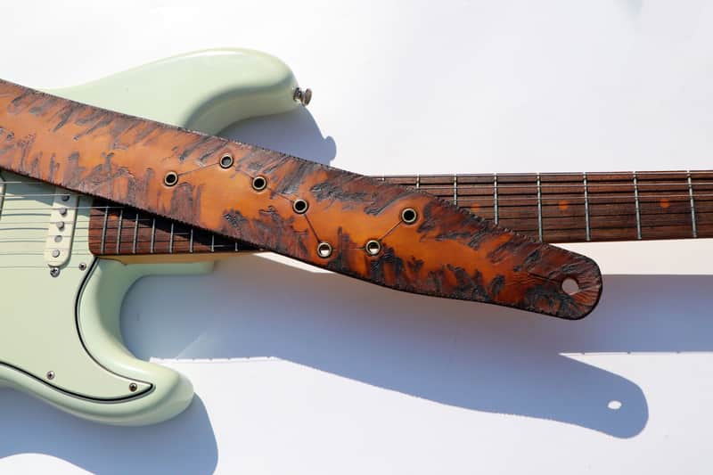 burnyblack distressed leather guitar strap - big dipper vintage/brown image 1