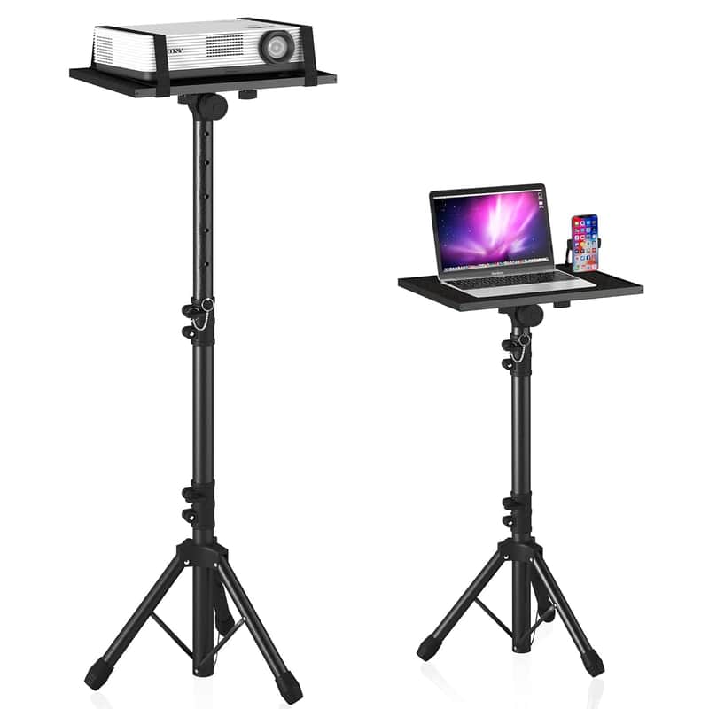 Projector Stand Tripod From 23" To 46", Laptop Tripod Stand Height Adjustable With Gooseneck Phone Holder, Laptop Floor Stand For Office, Home, Stage, Studio, Dj Racks Holder Mount image 1