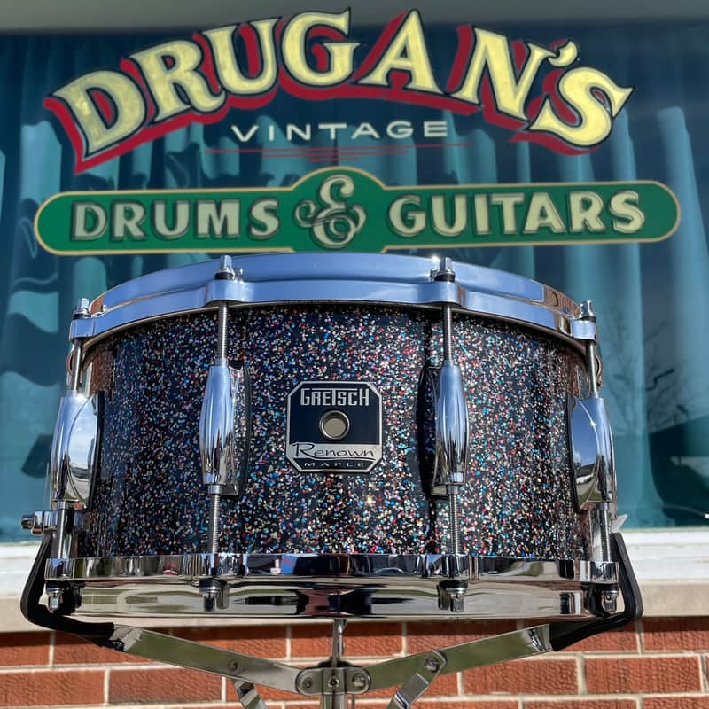 Gretsch 1 of 1 Renown Maple 6.5x14 Snare Drum Peacock Black Galaxy Sparkle image 1