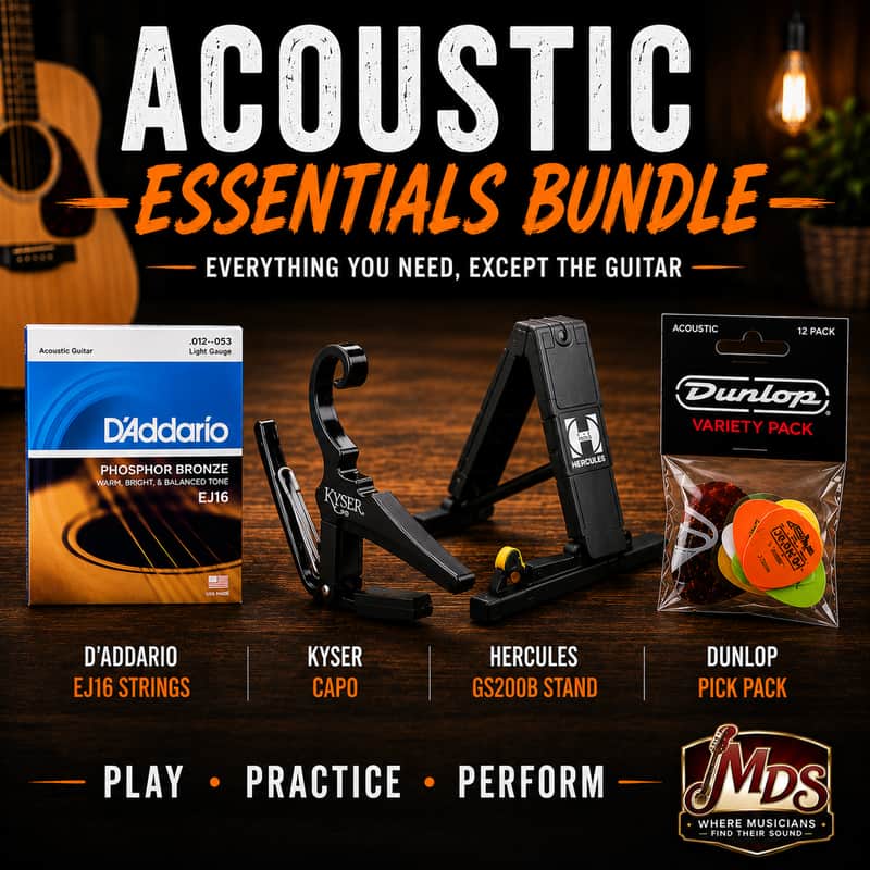 Ultimate Acoustic Essentials Bundle | D'Addario EJ16, Kyser Capo, Hercules Stand & Dunlop Picks image 1