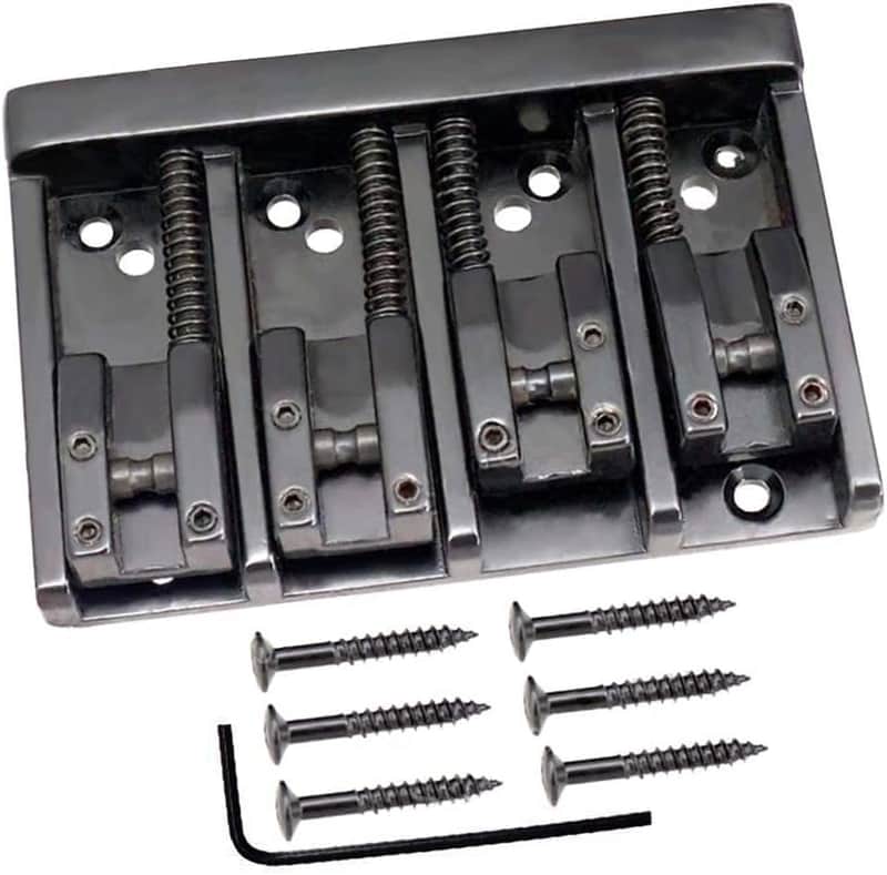 4 String Bass Bridge Tailpiece Roller Saddle Bridge Top Load or String Through Body (Black) image 1