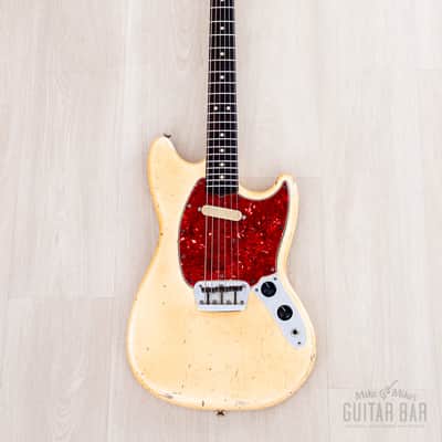 1966 Fender Musicmaster Offset Vintage Guitar Olympic White, Slab Brazilian Board w/ Case image 2