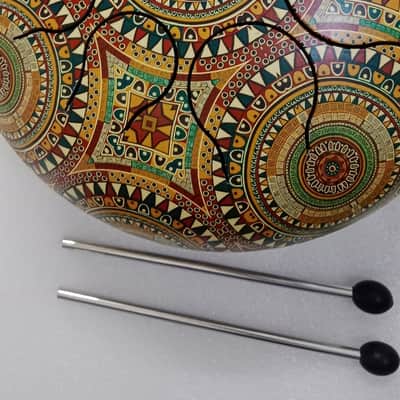 432hz tuned,Tongue Drum/Handpan/steel drum/Haing drum,10"  10 Inch 9 Notes With India Rangol Arts Design image 3