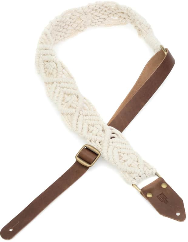 LM Products 2-inch Macrame Cotton Guitar Strap with Leather Ends - Natural image 1