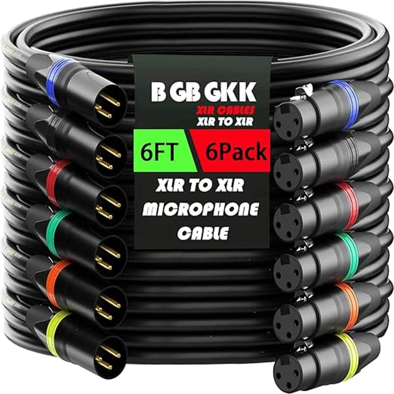 XLR Cables 6ft 6 Pack, Professional XLR Microphone Cable Male to Female, Gold-Plated 3-pin XLR Speaker Cable Balanced Mic Cable, Multicolor image 1