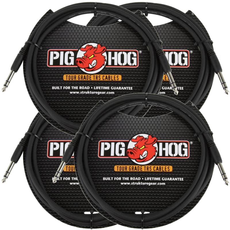4 Pack Pig Hog PTRS06 Balanced Stereo Instrument Cable 6FT 1/4" TRS - 1/4" Plug 8mm image 1
