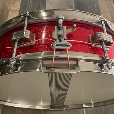Ludwig Downbeat 14x4 Snare Drum 1963 - Red Sparkle image 3