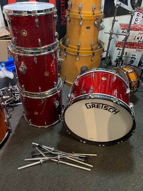 Gretsch Broadkaster Usa 2022 - Red glitter sparkle excellent cond drum set 4 Pc 22 13 14 16 USA image 1