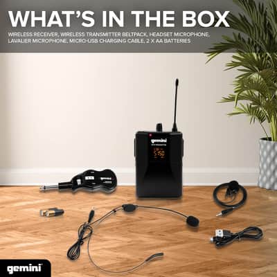 Gemini Sound Pro Audio GMU-HSL100 Plug and Sing Karaoke DJ Bluetooth Wireless UHF Band Headset/Lavalier Microphone with Cordless 1/4" Inch Jack Transmitter Adapter for Speakers image 2