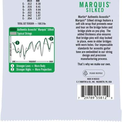 Martin Authentic Acoustic® Marquis® Silked Guitar Strings – Phosphor Bronze, Light Gauge | Warm, Balanced Tone with Bridge Protection | Silk-Wrapped Ball Ends image 2
