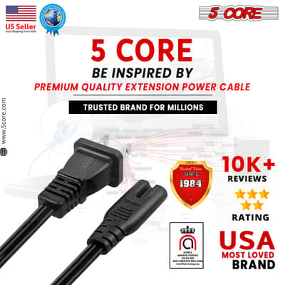 5 Core 100 Pieces Extra Long AC Wall Power Cord for Led LCD TV Vizio Samsung 6 Feet 2 Prong PP 1001 100 Pcs image 8