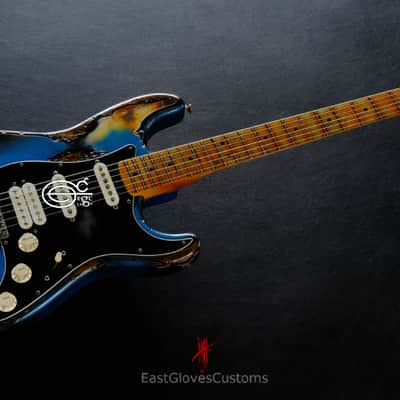 Fender Stratocaster Special Edition HSS Pelham Blue/Sunburst Heavy Aged Relic by East Gloves Customs image 16