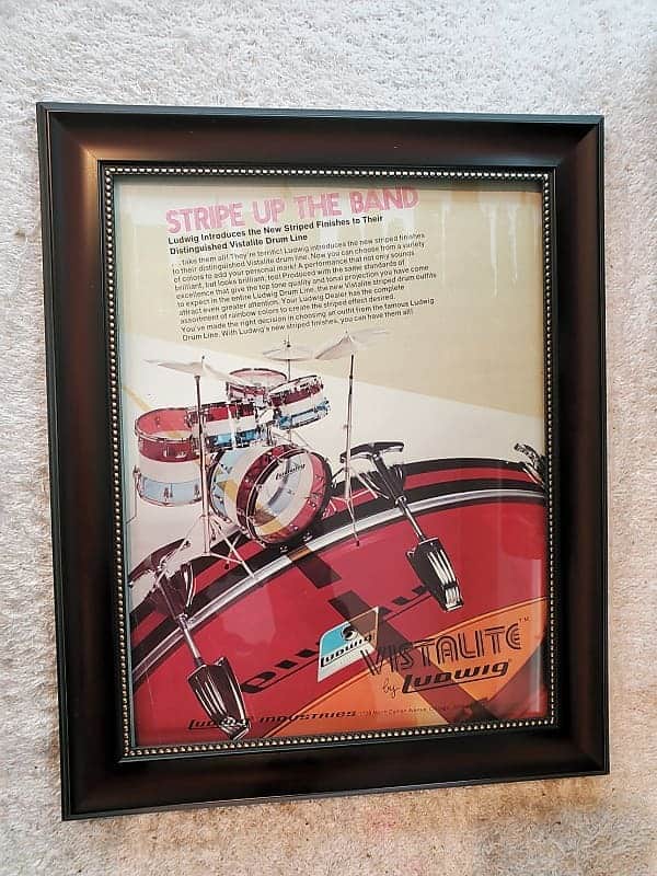 1975 Ludwig Drums Color Promotional Ad Framed Rainbow Vistalite Drums RARE Original imagen 1