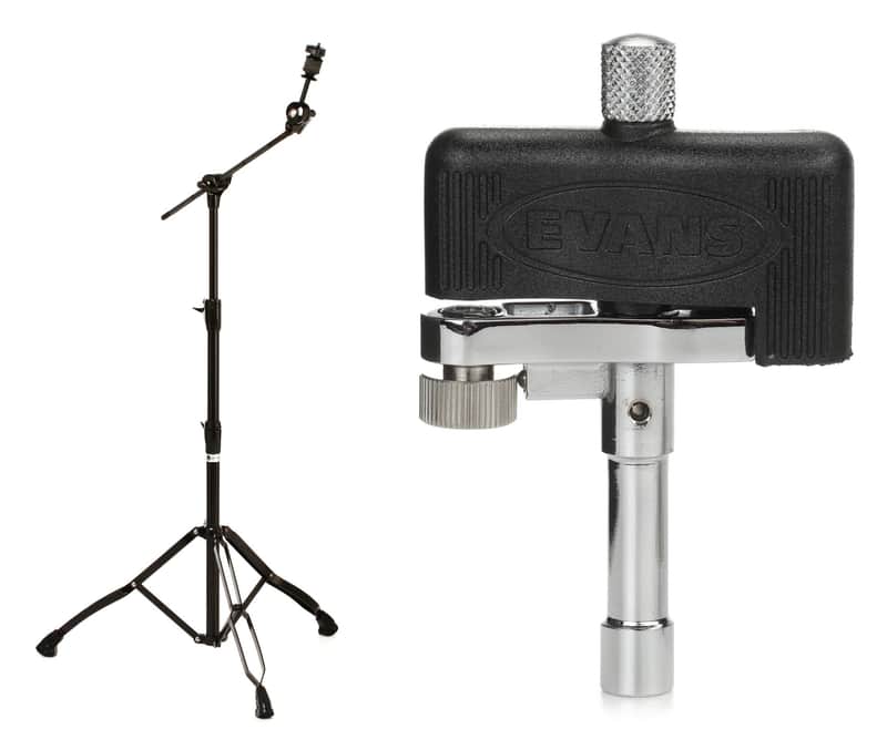 Mapex B800EB Armory Series 3-tier Boom Cymbal Stand - Black Plated Bundle with Evans Torque Key Drum Tuning Key image 1