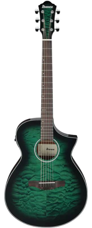 Ibanez AEWC16QATEH Acoustic/Electric Guitar Transparent Emerald Burst High Gloss image 1