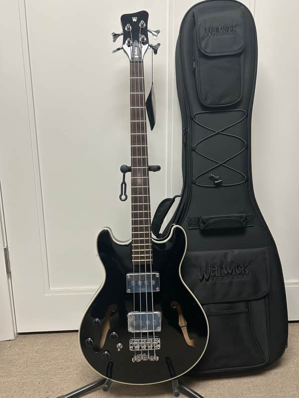 Warwick RockBass Star Bass Semi Hollow 4 String Left-handed Bass Guitar 2025 - Solid Black High Polish image 1