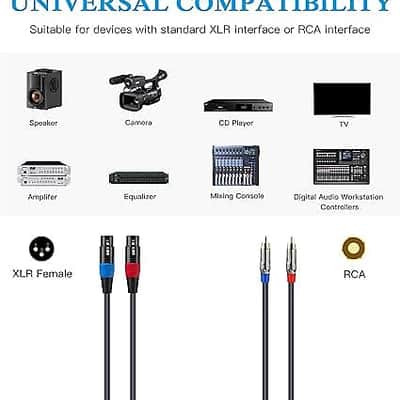 Dual XLR to RCA Cable, Dual XLR Female to Dual RCA Male Cable, 2 XLR Female to 2 RCA Male HiFi Audio Cable, 4N OFC Wire, for Amplifier Mixer Microphone, 6.6 Feet image 2