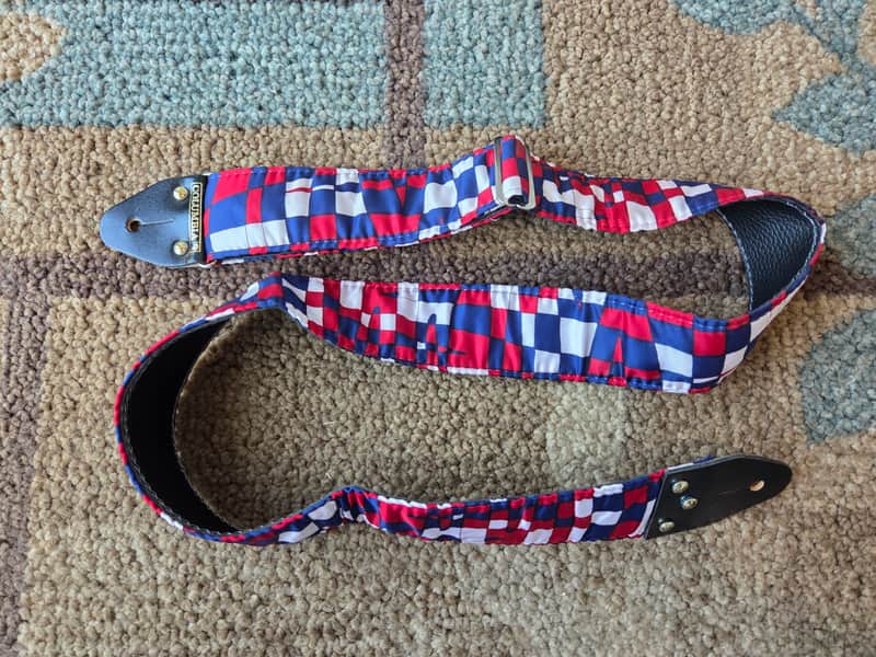 Vintage 1970's Columbia "Mod" Guitar Strap! Red, White, and Blue Pattern w/ Metal Buckle! Rare, Original Case Candy! image 1