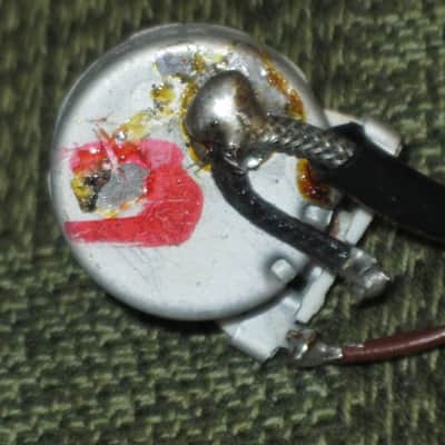 used 1997 Gibson control harness: 1 vol pot & 1 tone pot short shaft +nut/washer,wires,wire insualtion,capacitor,jack+nut/washer,switch +switch tip,nut +comes w/ new switch washer (NO other parts included) from The Hawk guitar (guitar NOT included) image 18