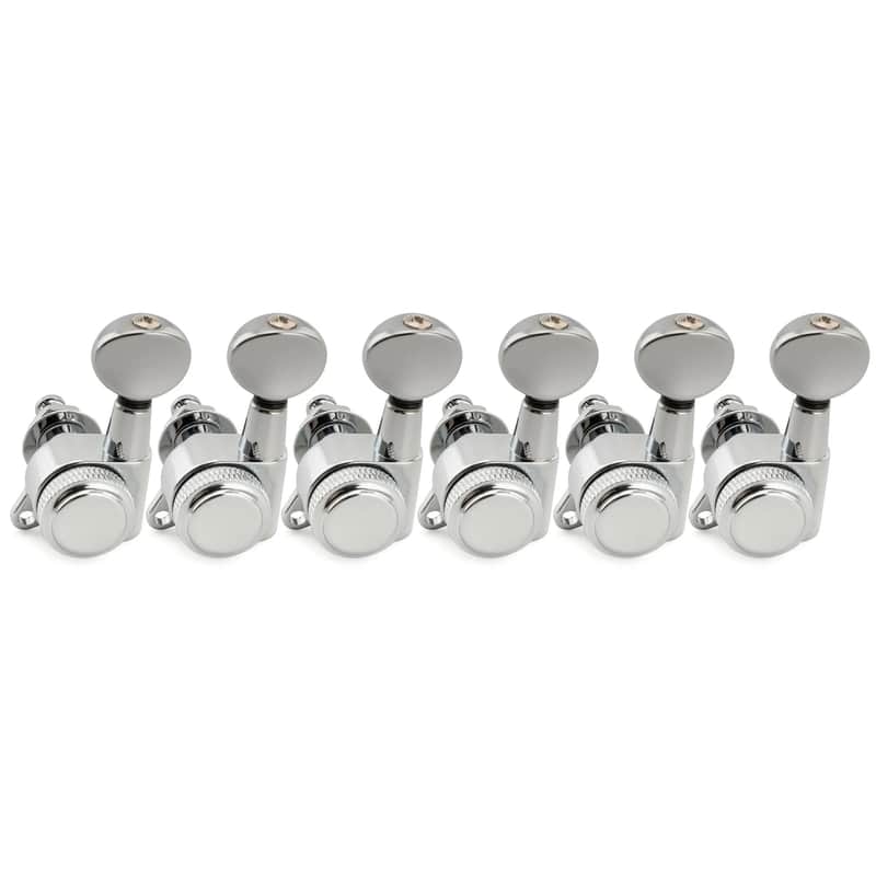 Brio Pro Left-Handed Locking Tuners — 6-in-Line | 18:1 Ratio | Vintage Oval Buttons - Chrome image 1