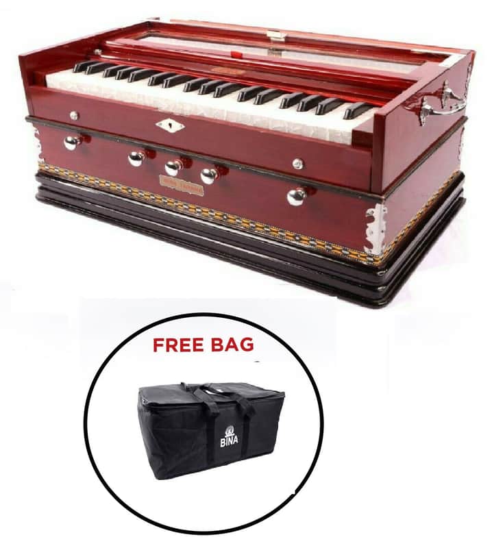 Handmade Harmonium With Bag BINA Tarang 3¼ Octave Double Reeds 5 Stopper Double Bellow - Natural image 1